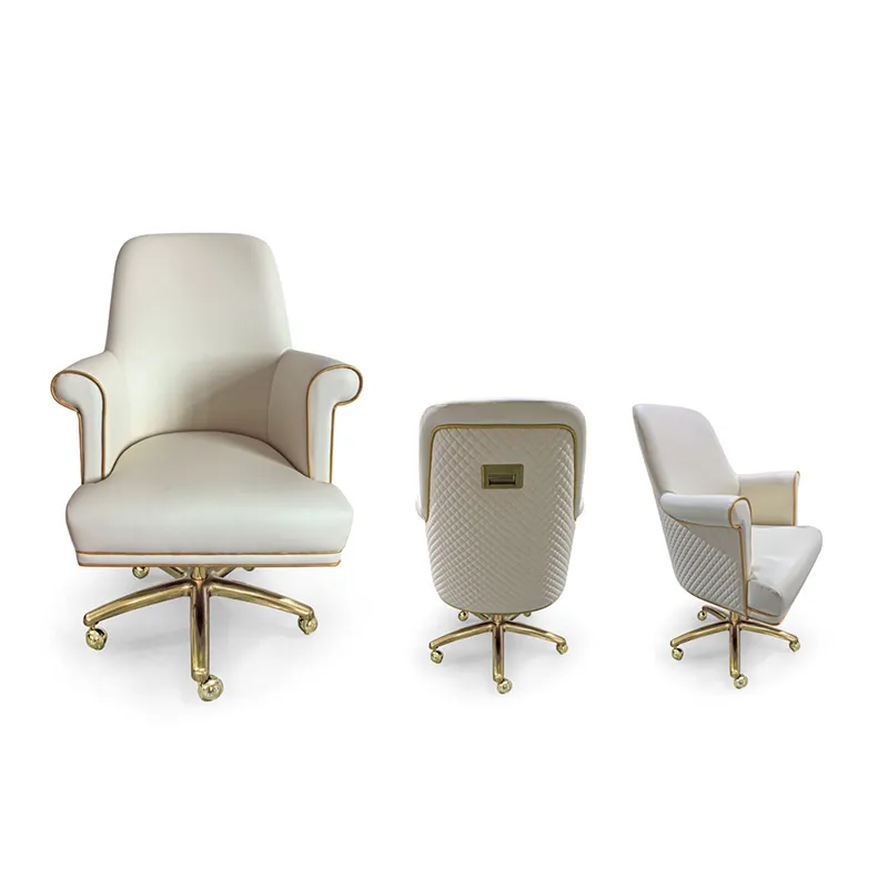 Silla de casino Baccarat de lujo personalizable con base con ruedas doradas