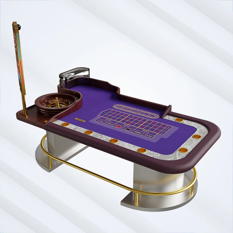 Deluxe commercial roulette gaming table – rich purple layout, gold accents, modern electronic betting board and sturdy metal base