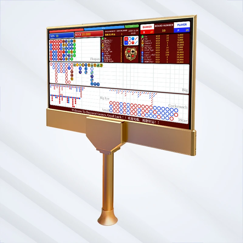 Table de baccarat de casino premium dorée, présentoir double face 32 pouces, motif cafard à grands yeux, porte-bonheur