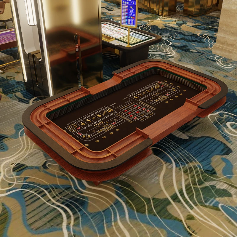 Real casino environment with professional craps table felt layout installed in luxury gaming room, full size Vegas style felt