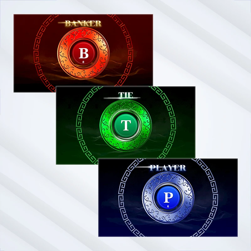 EC07-V3 dynamic winning animations: Banker red, Player blue, Tie green glowing circle effects