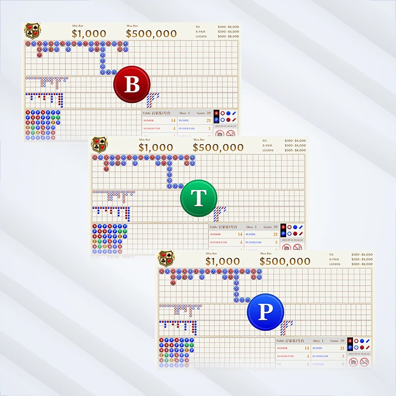 EC07-V3 real-time result display with large glowing ball animations on big road scoreboard interface