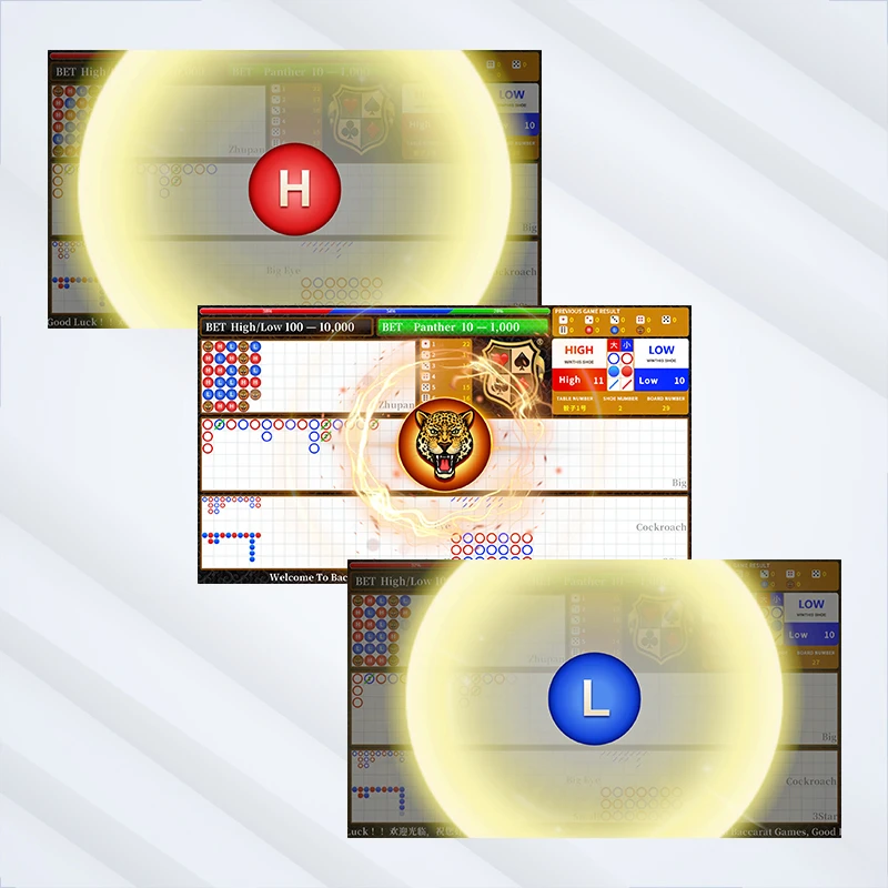 EC11 Horizontal Sic Bo roadmap display real-time High red H Low blue L winning result large glowing circle animations triple effect