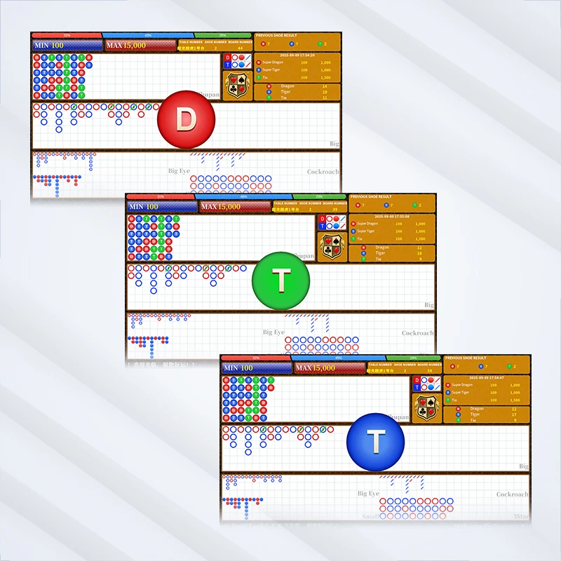 EC08-V1 Sistema di roadmap Drago Tigre - animazione vincente: Drago rosso D, Tigre verde T, Tie cerchi luminosi blu