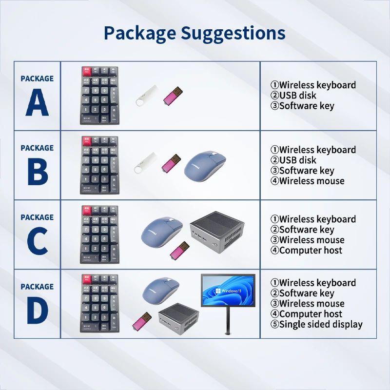 EC11 Horizontal Sic Bo : suggestions de configuration système, clavier sans fil ABCD, disque USB, logiciel, souris, mini PC