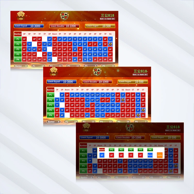 Tabellone segnapunti intelligente di San Gong con molteplici mappe stradali, tra cui Big Road, Big Eye Boy e Pair, per il gioco del casinò San Gong.