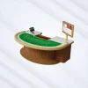 Luxuriöser, geschwungener Baccarat-Pokertisch aus Massivholz mit Marmorplatte, grünem Filz, Banker-Layout, goldenem Ständer und digitaler Anzeigetafel