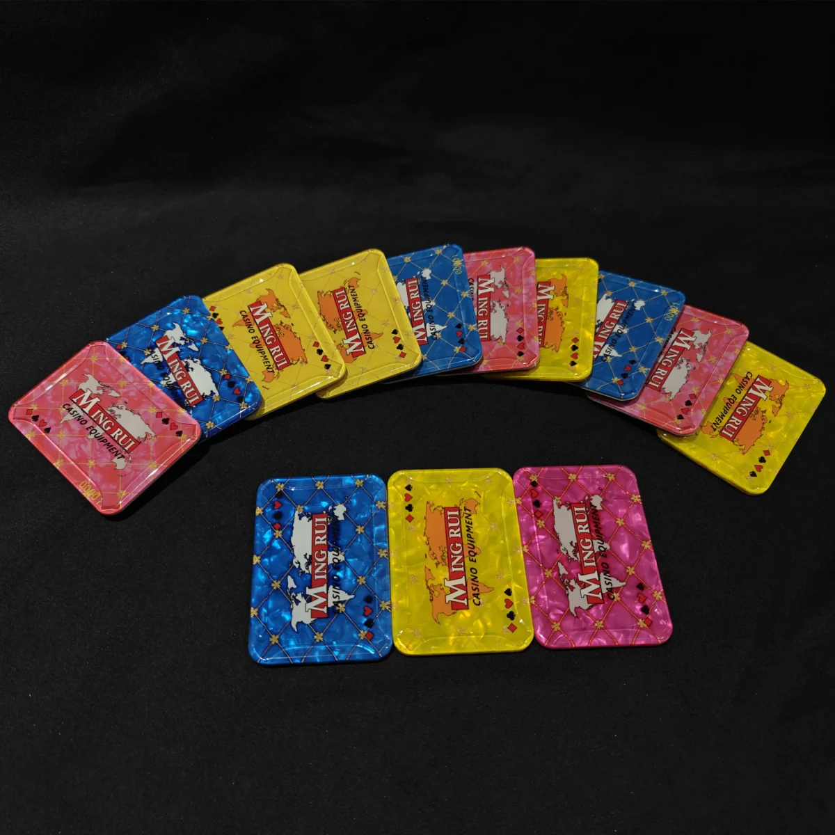 Fiches da casinò rettangolari personalizzate in acrilico (blu/rosso/giallo)