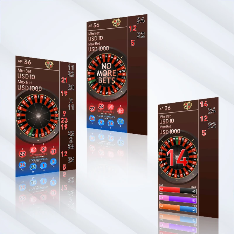 Système d'affichage des résultats de la roulette de casino avec numéros chauds, numéros froids et analyse statistique sur écran double face