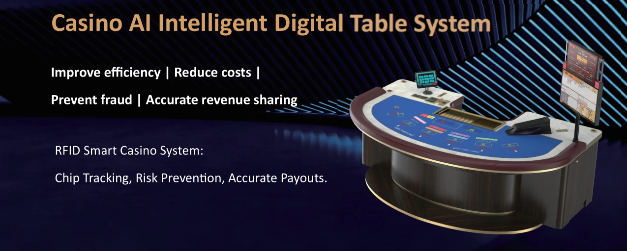 AI-powered smart casino table with RFID technology, showing efficiency, fraud prevention and accurate payouts.