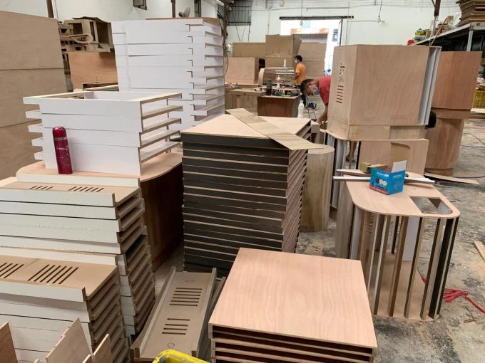 Casino table wood construction area showing timber selection and preparation