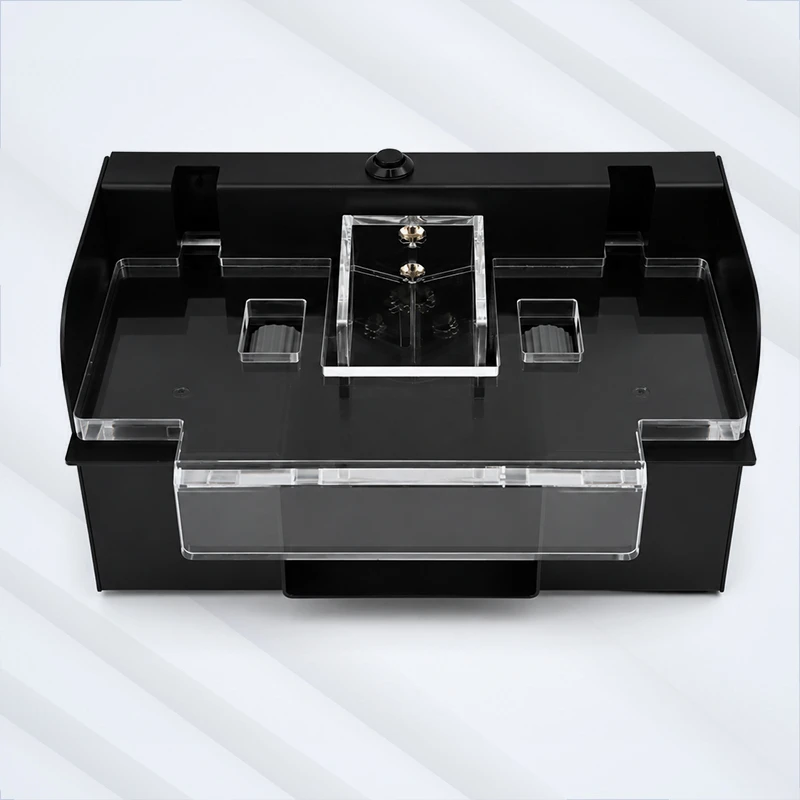 CS07 2 deck automatic card shuffler front view with transparent acrylic cover