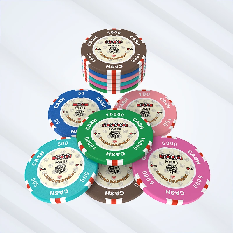 RFID Clay Composite Poker Chips Colorful round clay composite chips with bold stripe edges.