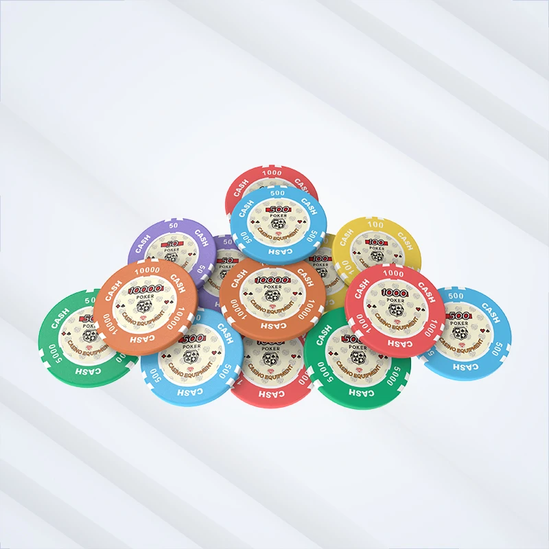 RFID Clay Composite Poker Chips Round casino chips with smooth edges and printed CASH rim text.