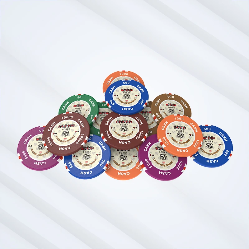 RFID Clay Composite Poker Chips Round ceramic chips with smooth red-white block edge design.