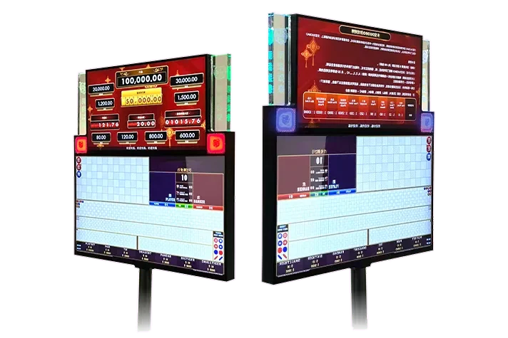 Ecrã de histórico de bacará de dupla face a mostrar o ecrã de estradas e o ecrã do jackpot