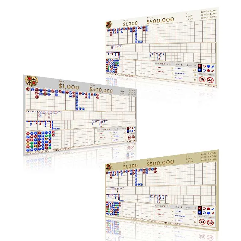 Interfaccia del tabellone segnapunti di baccarat EC-BA-V3 mostrata in tre combinazioni di colori.